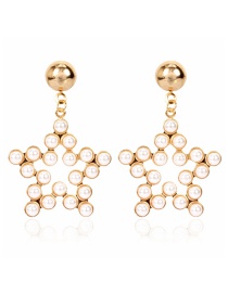 Fashion Golden Alloy And Pearl Five-pointed Star Earrings