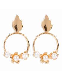 Fashion Golden Alloy Round Diamond Earrings With Flowers