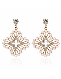 Fashion Golden Pearl-like Geometrical Alloy Diamond Pierced Earrings