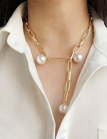 Fashion Golden Hollow Rectangular Chain Adjustable Imitation Pearl Necklace