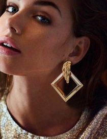 Fashion Golden Hollow Geometric Square Alloy Earrings