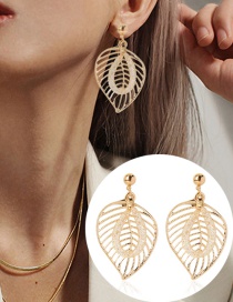 Fashion Golden Leaf Hollow Alloy Mesh Crystal Earrings