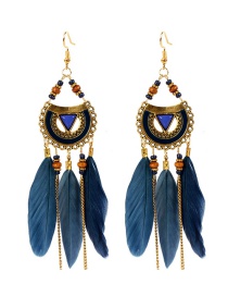 Fashion Blue Triangle Feather Tassel Alloy Tassel Earrings