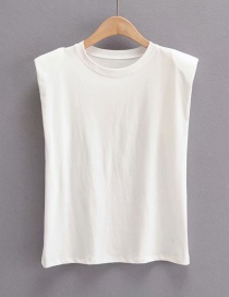 Fashion White Loose Shoulder Pad Round Neck Pullover T-shirt