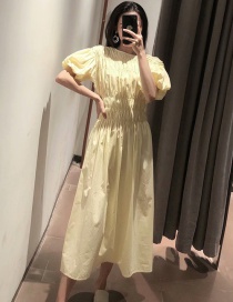 Fashion Yellow Pleated Bubble Short Sleeve Dress