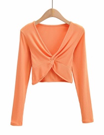 Fashion Orange Cross-neck Long-sleeved T-shirt