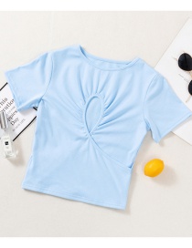 Fashion Blue Short T-shirt With Cross Cutout On Chest