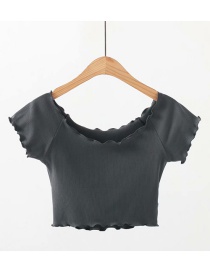 Fashion Dark Gray Short Sleeve T-shirt With Threaded Fungus