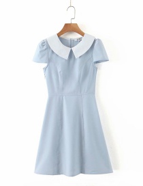 Fashion Blue Contrast Dress With Loose Lapel Stitching