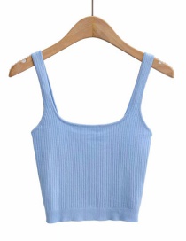 Fashion Blue Square Collar Knitted Camisole T-shirt