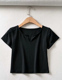 Fashion Black V-neck Solid Color Short Sleeve Slim Pullover T-shirt