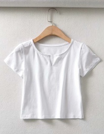Fashion White V-neck Solid Color Short Sleeve Slim Pullover T-shirt