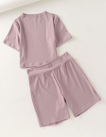 Fashion Gray Purple Stretchy Slim Short Navel Fitness Shorts Suit