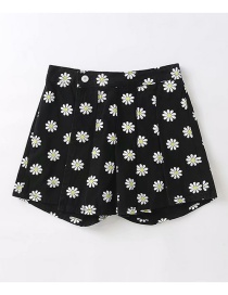 Fashion Small Chrysanthemum On Black Washed Loose Printed Pleated Jeans