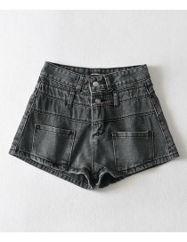 Fashion Gray Washed Double-waist Denim Slim-fit Shorts