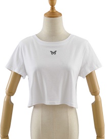 Fashion White Short Sleeve T-shirt With Loose Butterfly Print