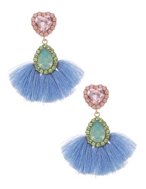 Fashion Blue Love Drop Tassel Earrings With Alloy Diamonds