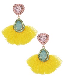 Fashion Yellow Love Drop Tassel Earrings With Alloy Diamonds