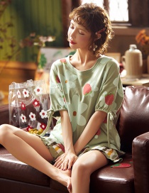 Fashion Red Strawberry Short-sleeved Cotton Loose Plus Size Printed Pajamas Suit  Cotton
