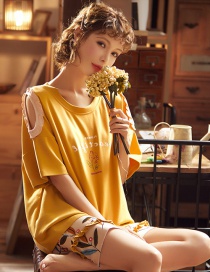 Fashion Small Flowers Short-sleeved Cotton Loose Plus Size Printed Pajamas Suit  Cotton