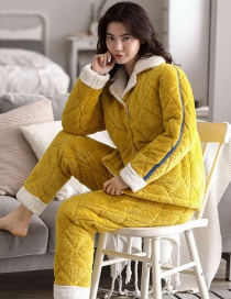 Fashion Ginger Coral Velvet Three-layer Thickened Cotton-printed Home Service Suit  Coral Velvet
