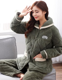 Fashion Gray Green Coral Velvet Three-layer Thickened Cotton-printed Home Service Suit  Coral Velvet
