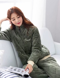 Fashion Alphabet Green Coral Velvet Three-layer Thickened Cotton-printed Home Service Suit  Coral Velvet