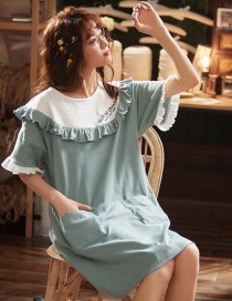 Fashion Blue Pure Cotton Short-sleeved Loose Print Baby Collar Nightdress  Cotton