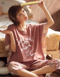 Fashion Wolf Alphabet Short-sleeved Cotton Thin Printed Pajama Suit  Cotton