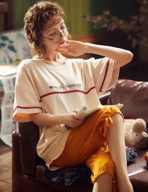 Fashion Apricot Love Letter Short-sleeved Cotton Thin Printed Pajama Suit  Cotton