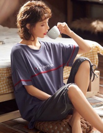 Fashion Blue Love Letter Short-sleeved Cotton Thin Printed Pajama Suit  Cotton