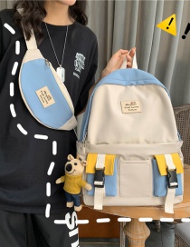Fashion Blue Belt Pendant Canvas Stitching Contrast Color Buckle Diagonal Cross Chest Bag Backpack