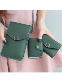 Fashion Dark Green Chain Flip Can Touch Screen Mobile Phone Bag Wallet Card Bag Three-piece Combination