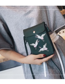 Fashion Green Fairy Crane Embroidered Flap Shoulder Crossbody Bag