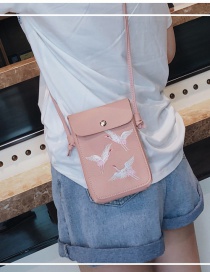 Fashion Pink Fairy Crane Embroidered Flap Shoulder Crossbody Bag