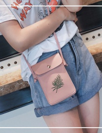 Fashion Pink Plant Embroidered Flip Oblique Mobile Phone Bag