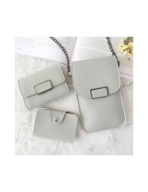 Fashion Light Grey Three-piece Set Of Square Buckle Touch Screen Chain Mobile Phone Bag Wallet Card Bag