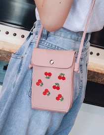 Fashion Pink Mobile Phone Bag With Adjustable Shoulder Strap And Cherry Embroidery