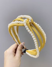 Fashion Yellow Multiple Cross Pearl Hollow Hollow Headbands In The Middle