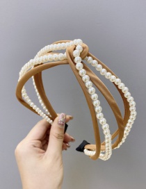 Fashion Khaki Multiple Cross Pearl Hollow Hollow Headbands In The Middle