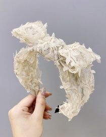 Fashion Khaki Lace Bow Net Yarn Wide-brimmed Headband