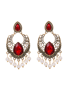 Fashion Red Famous Diamond Tassel Earrings With Alloy Diamonds