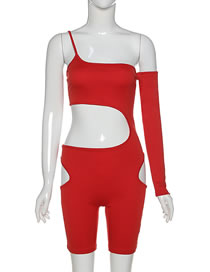 Fashion Red Hollow Exposed Asymmetrical Jumpsuit