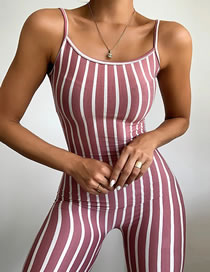 Fashion Red Striped Jumpsuit With Suspenders