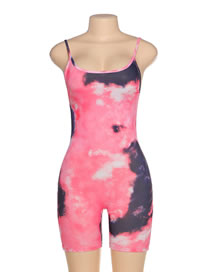 Fashion Pink Printed Jumpsuit With Suspenders