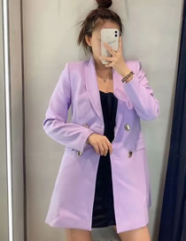 Fashion Purple Double-breasted Blazer With Flap Pockets