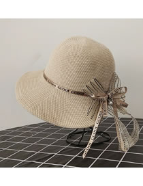 Fashion Beige Knitted Split Bow Bow Sunscreen Sun Hat
