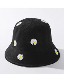 Fashion Black Little Daisy Knitted Embroidered Fisherman Hat