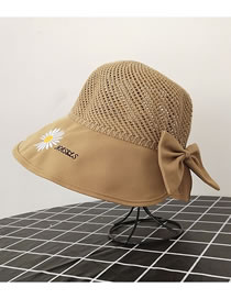 Fashion Khaki Knitted Top Stitching Small Daisy Alphabet Embroidery Bow Fisherman Hat
