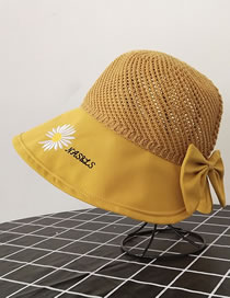 Fashion Yellow Knitted Top Stitching Small Daisy Alphabet Embroidery Bow Fisherman Hat
